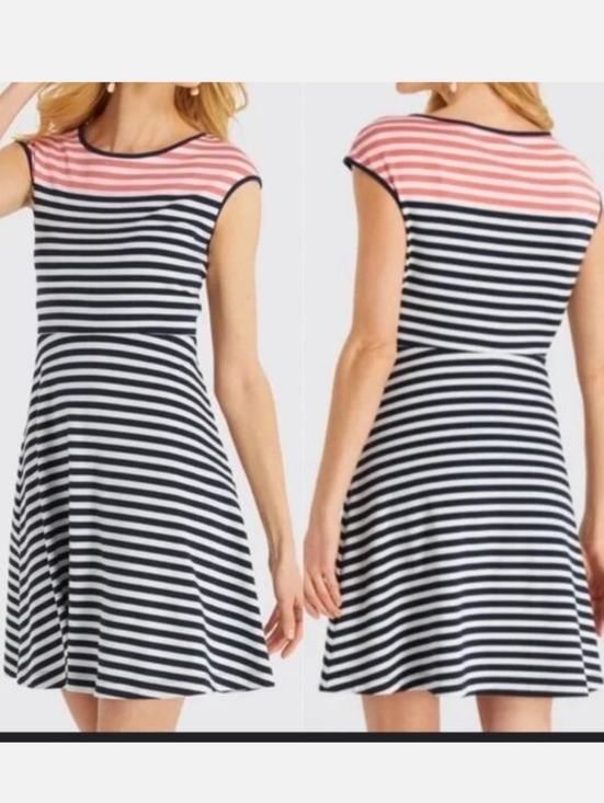 Draper James Dresses & Skirts - Draper James Navy & Pink Striped Fit-and-Flare A Line Dress